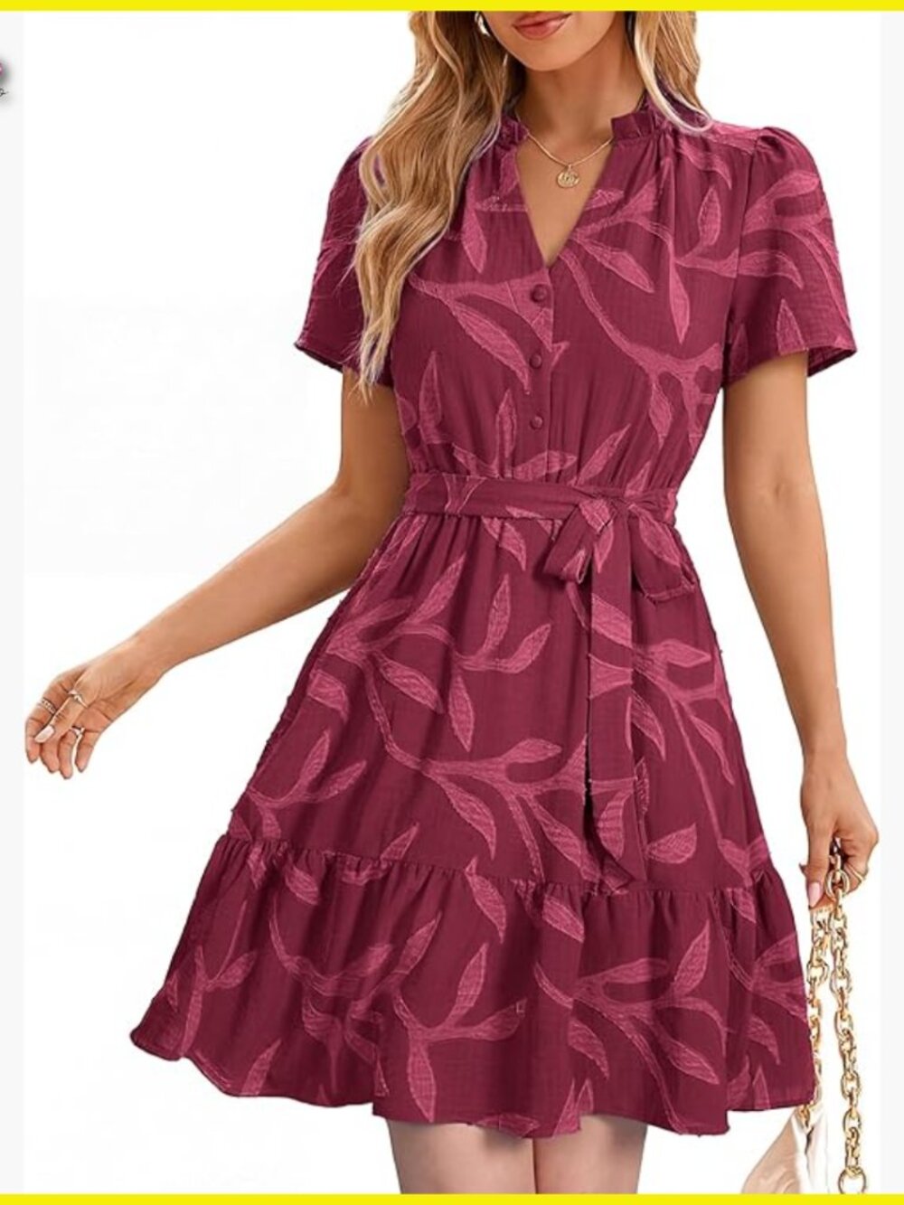 Boho Empire Waist Mini Dress Casual Short Sleeve V Neck Sundress With Pockets